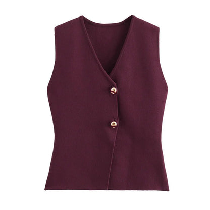 V-Neck Knit Vest | Button-Up Design | Soft Stretch Fabric | Layering Essential