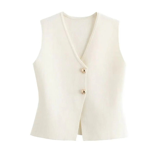 V-Neck Knit Vest | Button-Up Design | Soft Stretch Fabric | Layering Essential