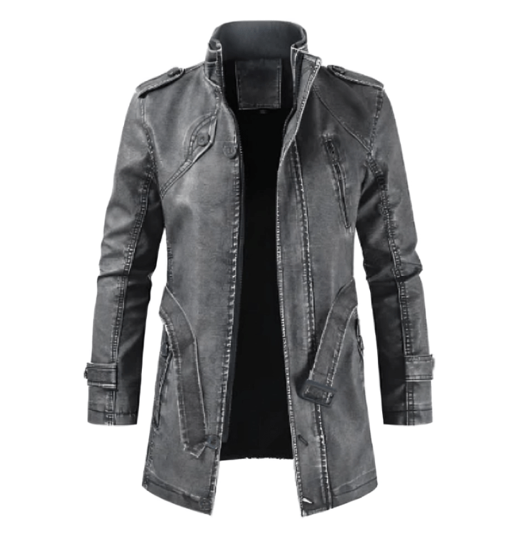 Men's Distressed Faux Leather Trench Coat | Vintage Style | Longline Design