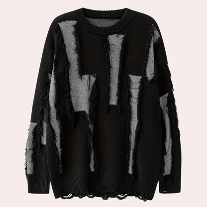 Abstract Distressed Knit Sweater | Oversized Fit | Soft Acrylic Blend | Edgy Streetwear