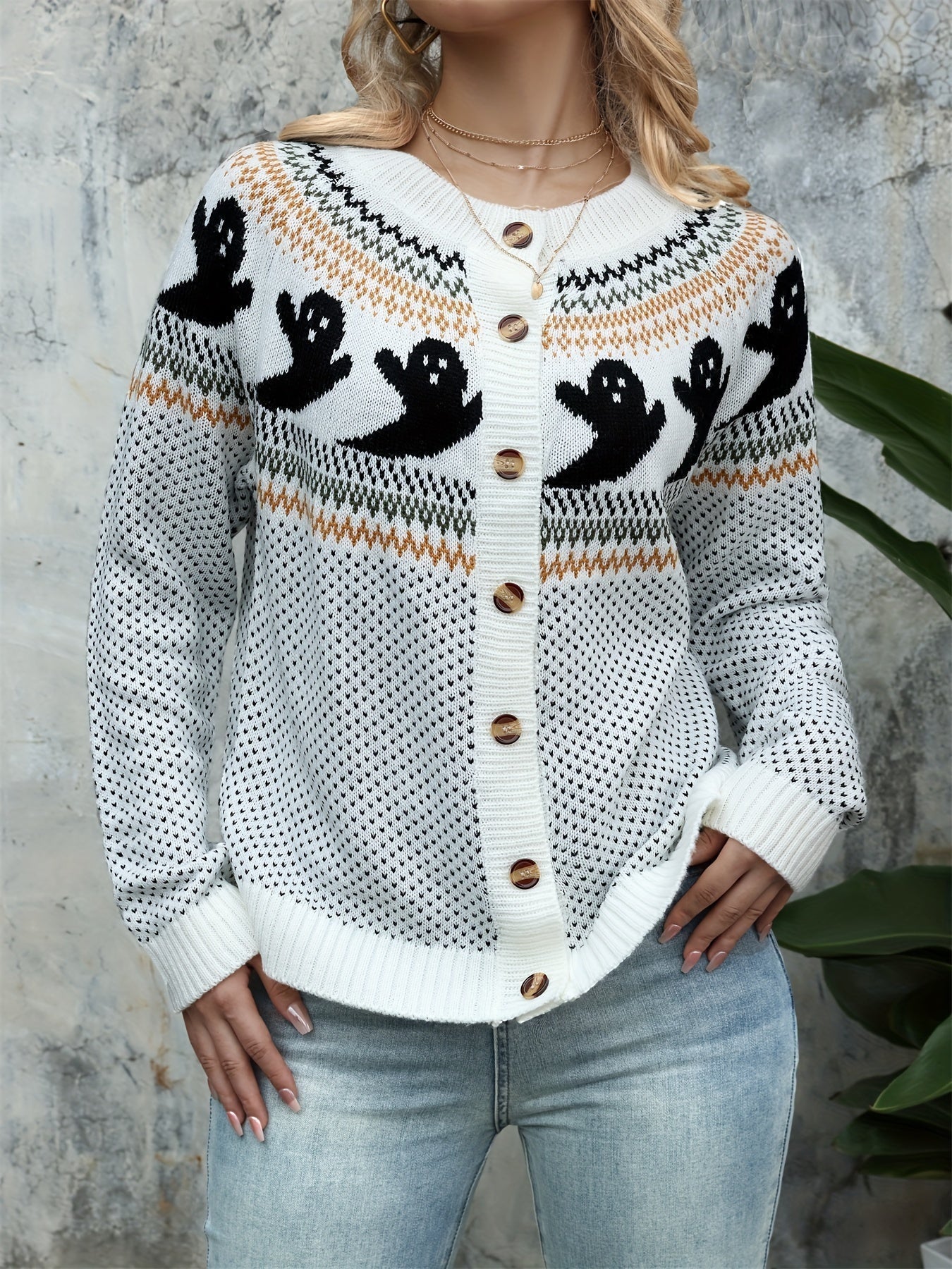 Nordic-Inspired Animal Pattern Cardigan | Button-Up Knit | Wool Blend | Cosy Winter Layer