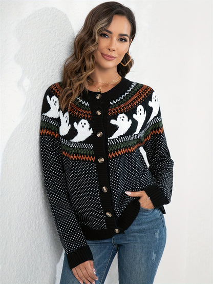 Nordic-Inspired Animal Pattern Cardigan | Button-Up Knit | Wool Blend | Cosy Winter Layer