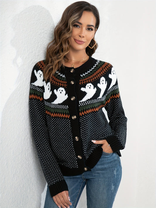 Nordic-Inspired Animal Pattern Cardigan | Button-Up Knit | Wool Blend | Cosy Winter Layer