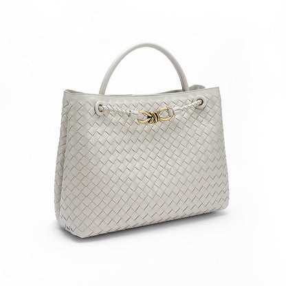 Woven Leather-Look Tote Bag | Gold Knot Detail | Structured Everyday Handbag