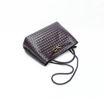 Woven Leather-Look Tote Bag | Gold Knot Detail | Structured Everyday Handbag
