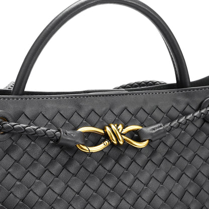Woven Leather-Look Tote Bag | Gold Knot Detail | Structured Everyday Handbag