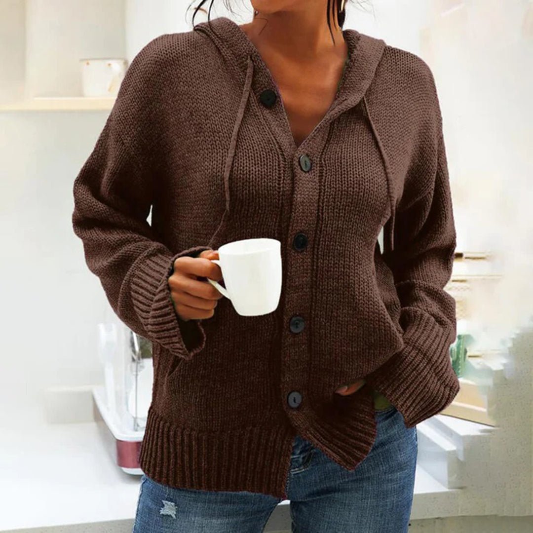 Hooded Button-Up Knit Cardigan | Soft Acrylic Blend | Relaxed Fit | Everyday Casual Layer