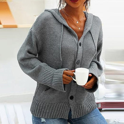 Hooded Button-Up Knit Cardigan | Soft Acrylic Blend | Relaxed Fit | Everyday Casual Layer