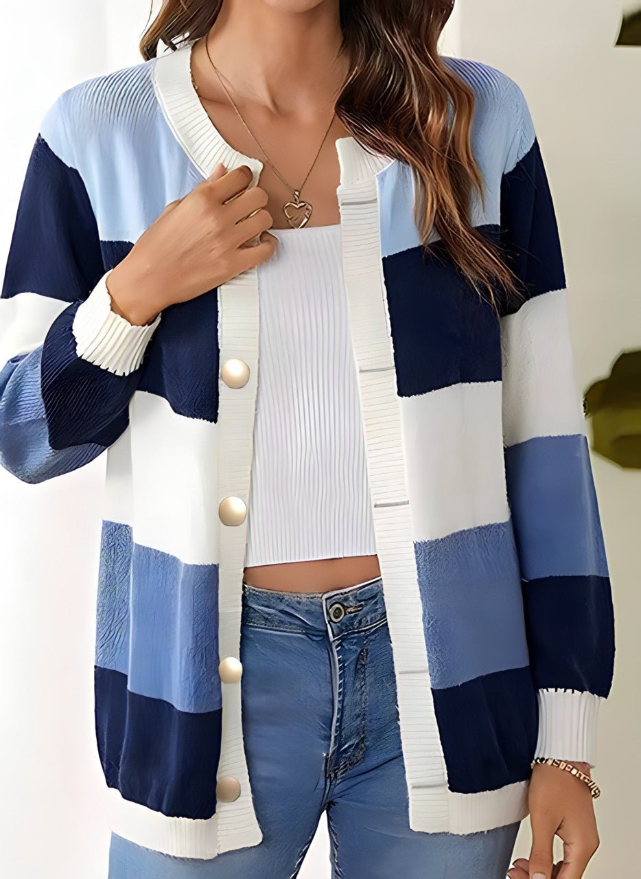 Women's Knit Cardigan | Pastel Stripe with Pearl Buttons | Lightweight Spring Sweater
