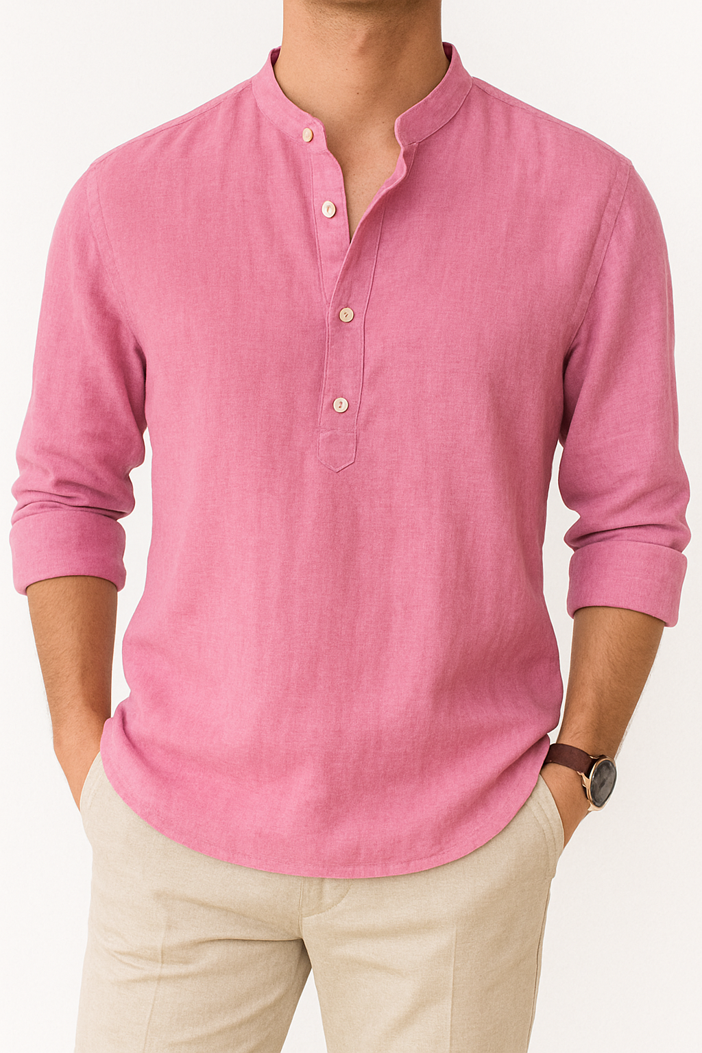 Men’s Linen-Blend Henley Shirt | Long-Sleeve Casual Pullover with Button Placket