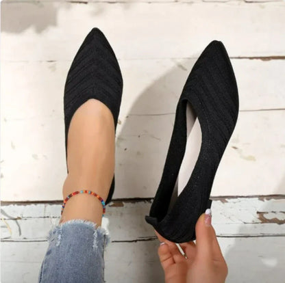 Pointed Toe Knit Flats | Flexible Slip-On Design | Everyday Comfort Shoe