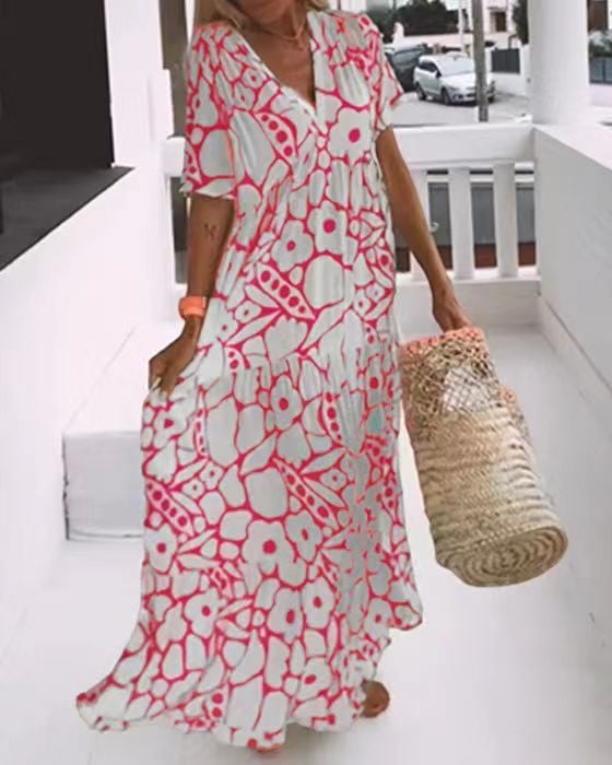 Boho Floral Maxi Dress | V-Neck Tiered Silhouette | Lightweight Summer Fit