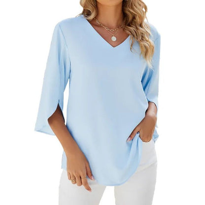 V-Neck Flowy Blouse | 3/4 Sleeve | Lightweight Summer Drape