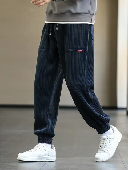Men's Striped Jogger Pants | Drawstring Waist with Embroidered Detail | Casual Streetwear Bottoms