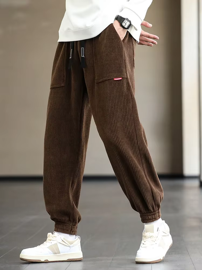 Men's Striped Jogger Pants | Drawstring Waist with Embroidered Detail | Casual Streetwear Bottoms