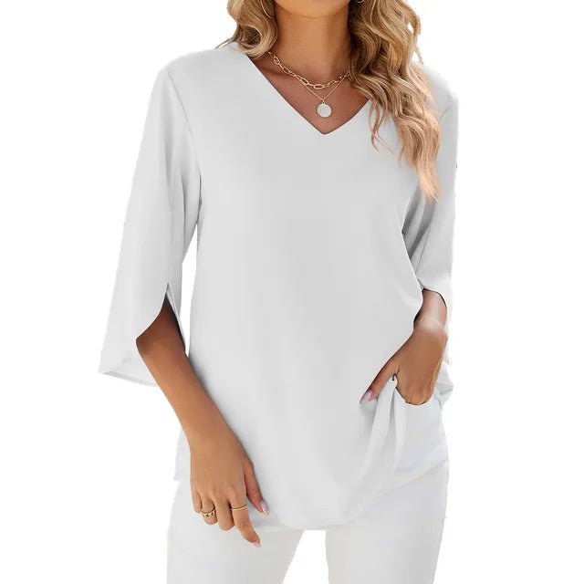 V-Neck Flowy Blouse | 3/4 Sleeve | Lightweight Summer Drape