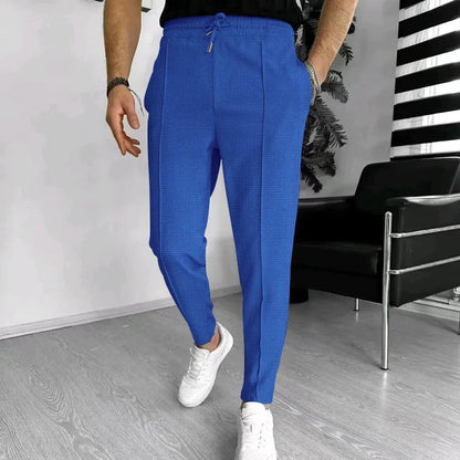 Men’s Slim Fit Drawstring Trousers | Textured Woven Pants | Smart-Casual Lightweight Bottoms