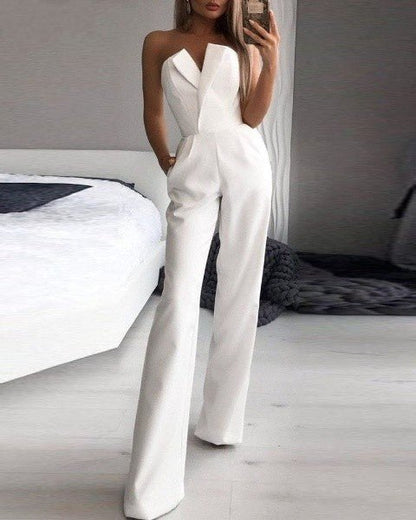 V-Neck Sleeveless Wide-Leg Jumpsuit | Sleek One-Piece Outfit for Day or Night