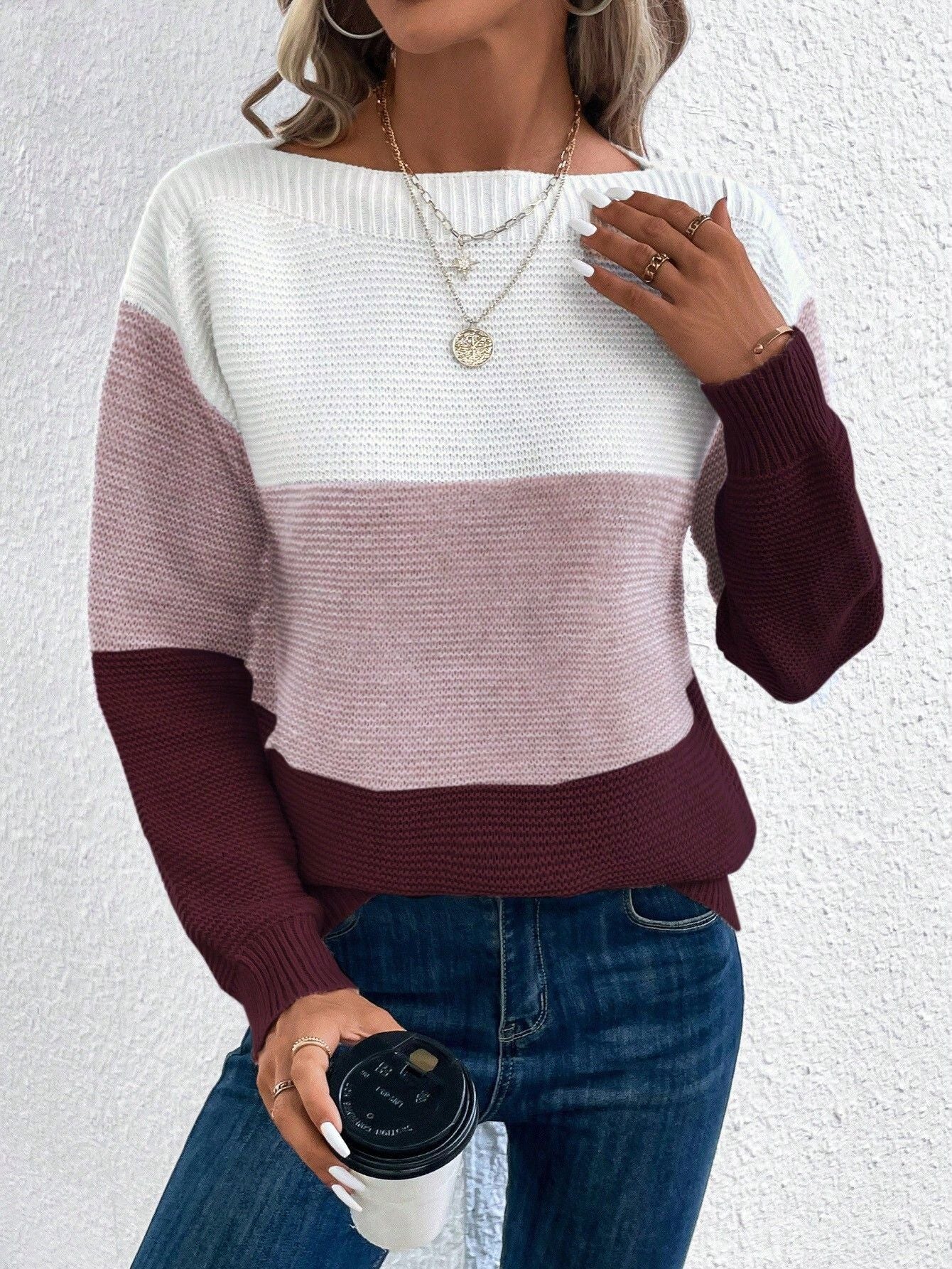Colour-Block Knit Sweater | Soft and Cozy Fabric | Relaxed Fit | Casual Everyday Style