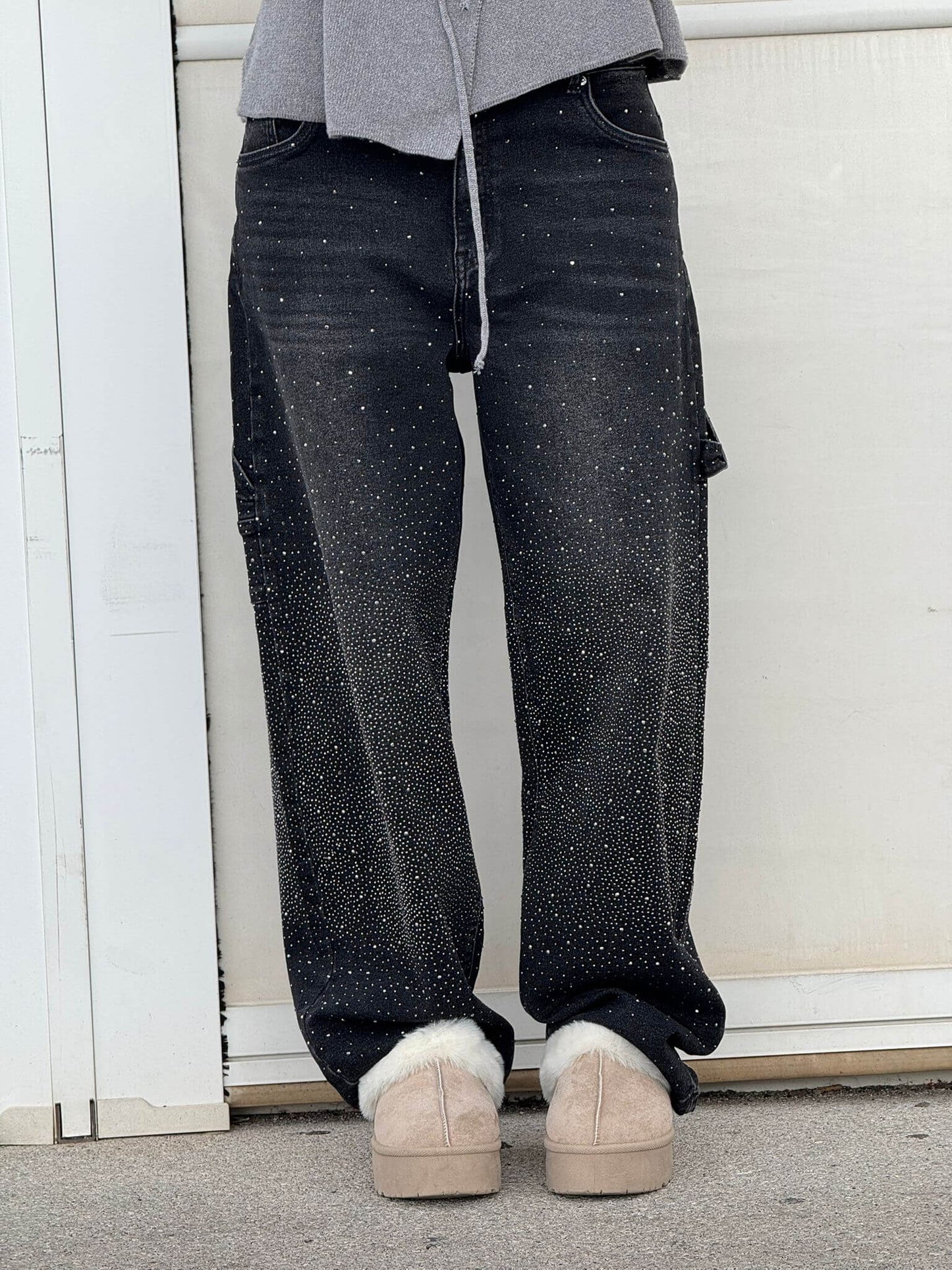 Rhinestone Wide-Leg Jeans | Relaxed Fit | Sparkle Detail Denim