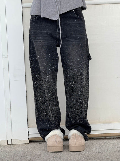 Rhinestone Wide-Leg Jeans | Relaxed Fit | Sparkle Detail Denim