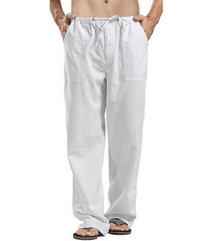 Men’s Linen Blend Drawstring Pants | Lightweight Relaxed-Fit Travel Trousers
