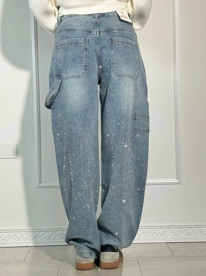 Rhinestone Wide-Leg Jeans | Relaxed Fit | Sparkle Detail Denim
