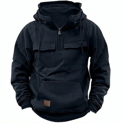 Men’s Tactical Fleece Hoodie | Utility Pocket Pullover | Midweight Outdoor Sweatshirt