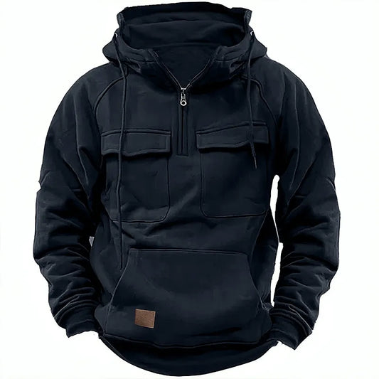 Men’s Tactical Fleece Hoodie | Utility Pocket Pullover | Midweight Outdoor Sweatshirt