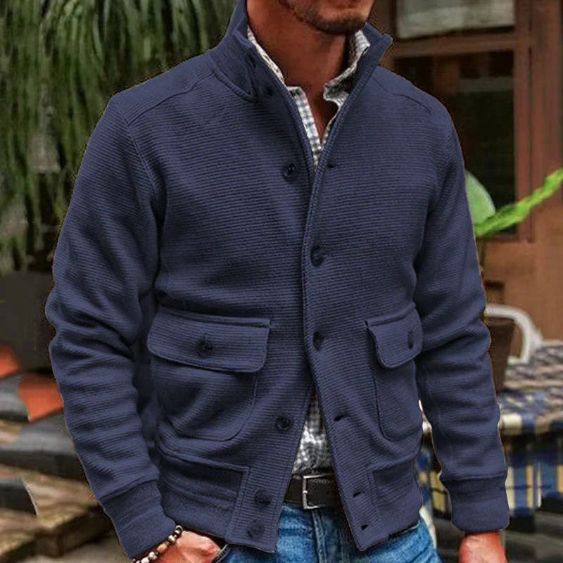 Men’s Knit Bomber Jacket | Button Front | Textured Casual Layer