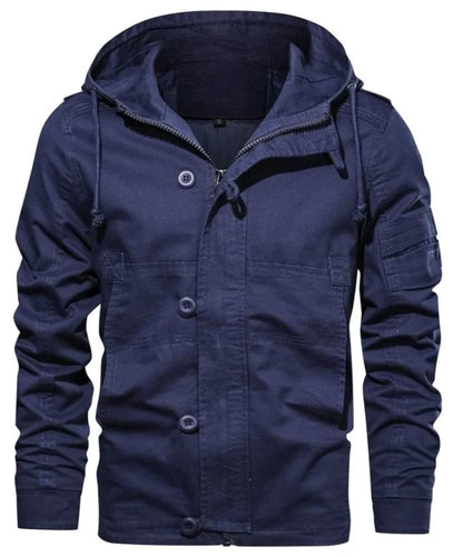Men's Utility Cotton Jacket | Hooded Midweight Casual Coat | Button & Zip Closure