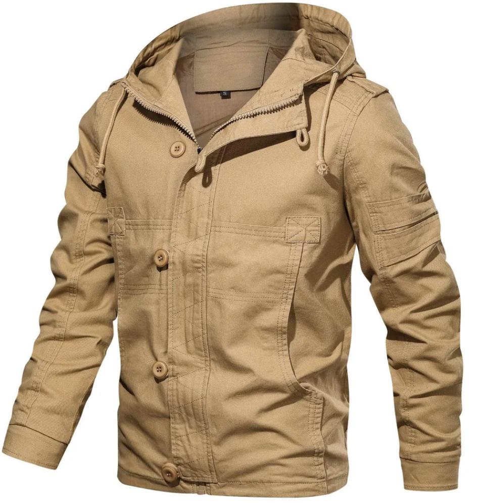 Men's Utility Cotton Jacket | Hooded Midweight Casual Coat | Button & Zip Closure