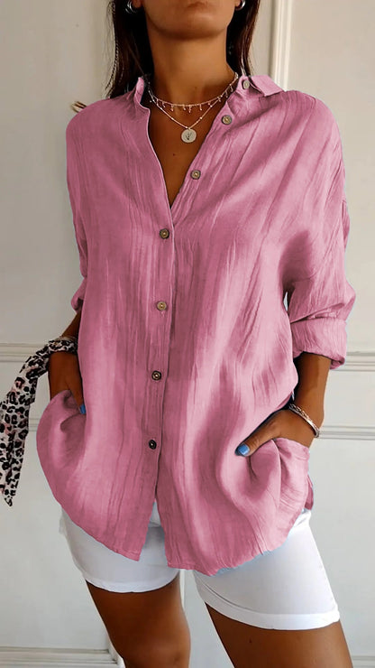 Button-Up Crinkle Shirt | Long Sleeve | Lightweight Relaxed Fit