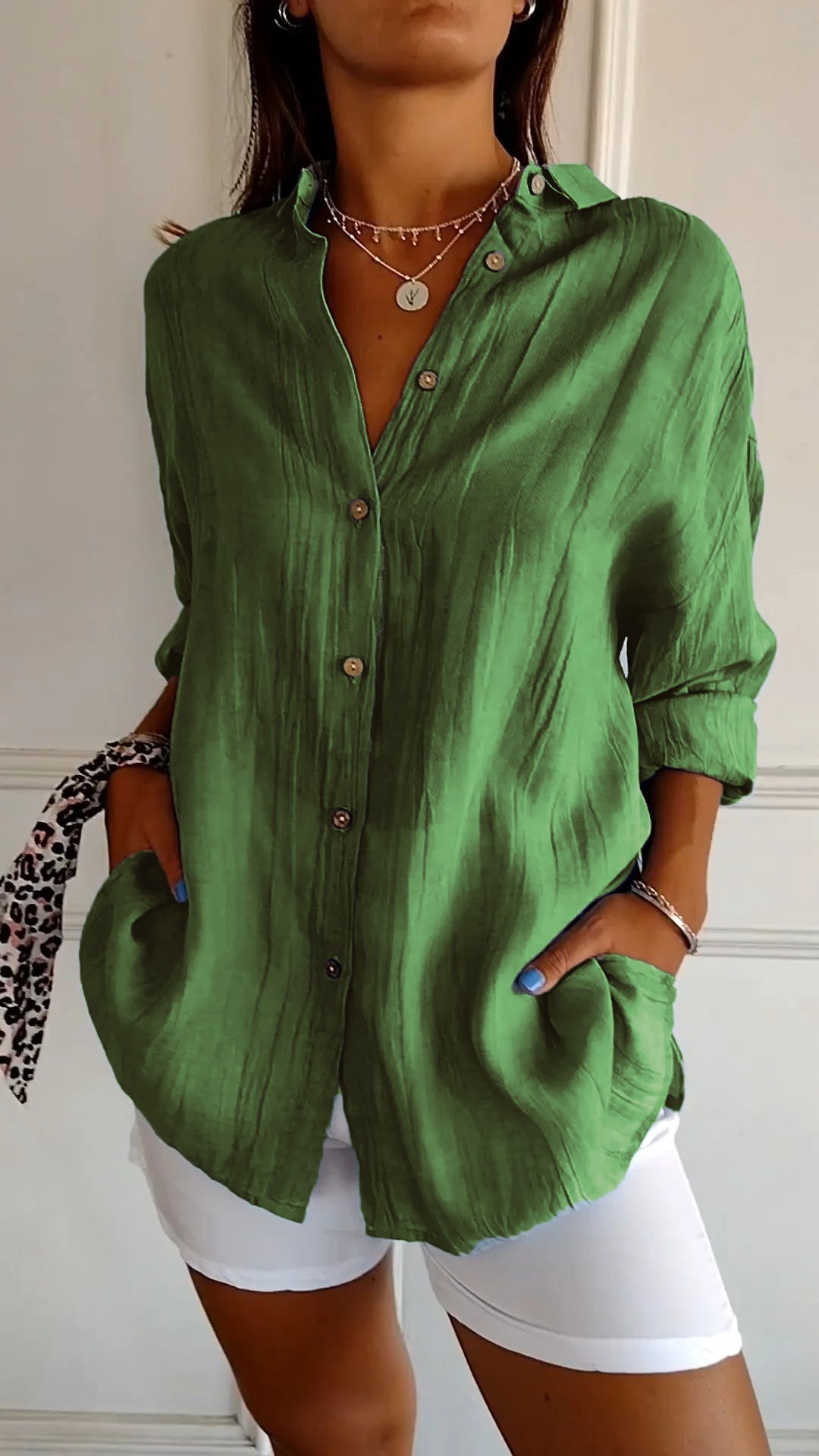 Button-Up Crinkle Shirt | Long Sleeve | Lightweight Relaxed Fit