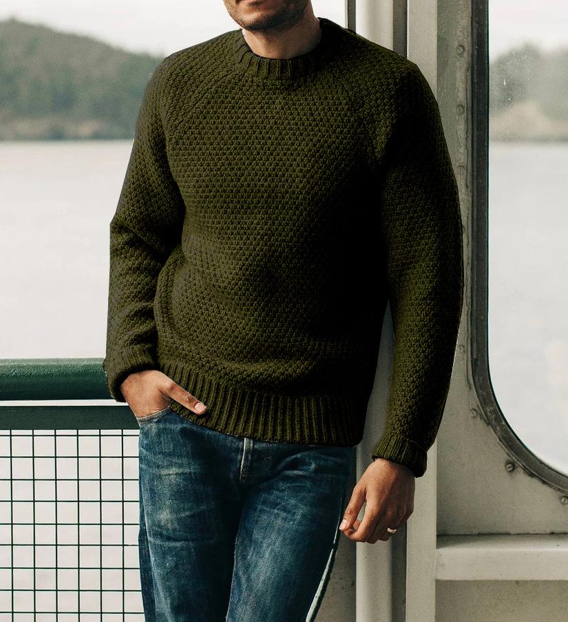 Men’s Textured Knit Crewneck | Classic Pullover Sweater | Midweight Everyday Layer