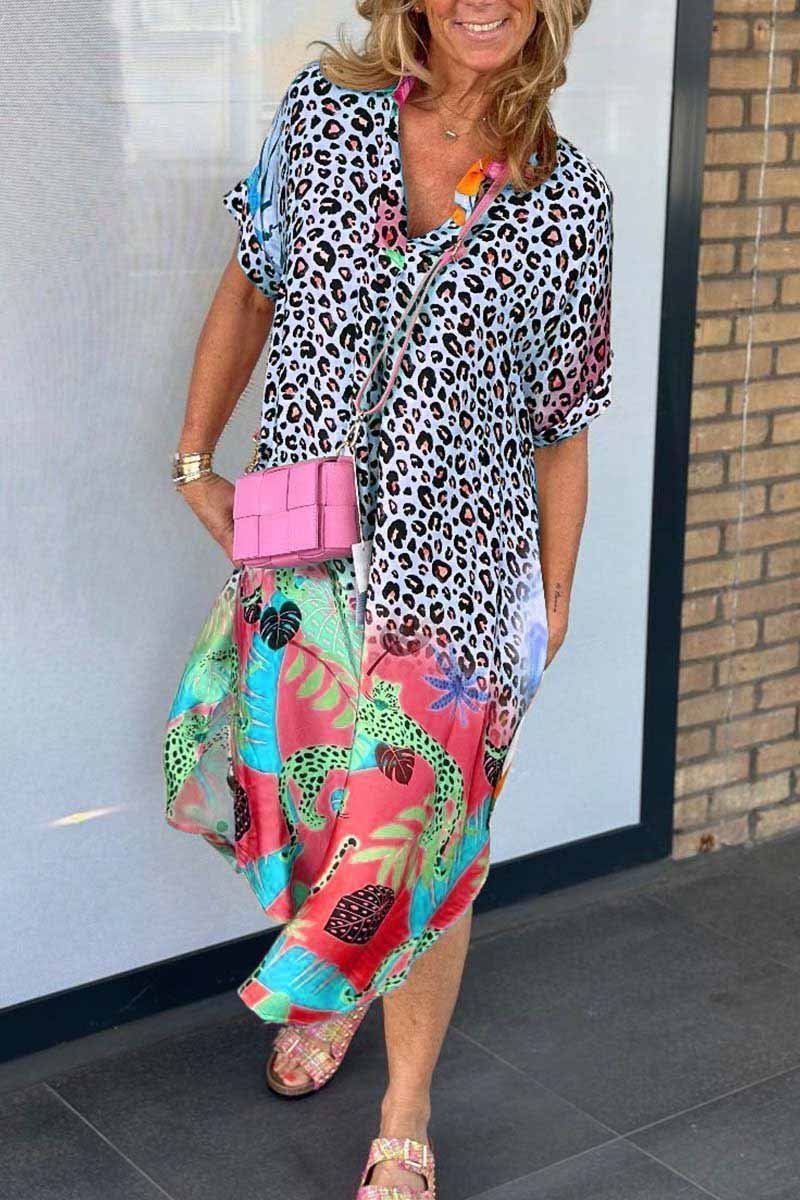 Mixed Print Midi Dress | Bold Colourblock | Relaxed Statement Fit