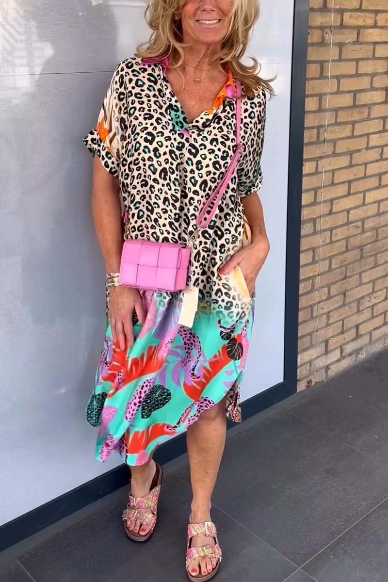 Mixed Print Midi Dress | Bold Colourblock | Relaxed Statement Fit