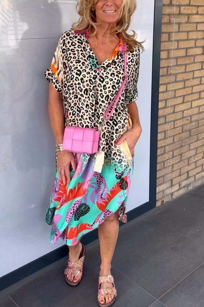 Mixed Print Midi Dress | Bold Colourblock | Relaxed Statement Fit