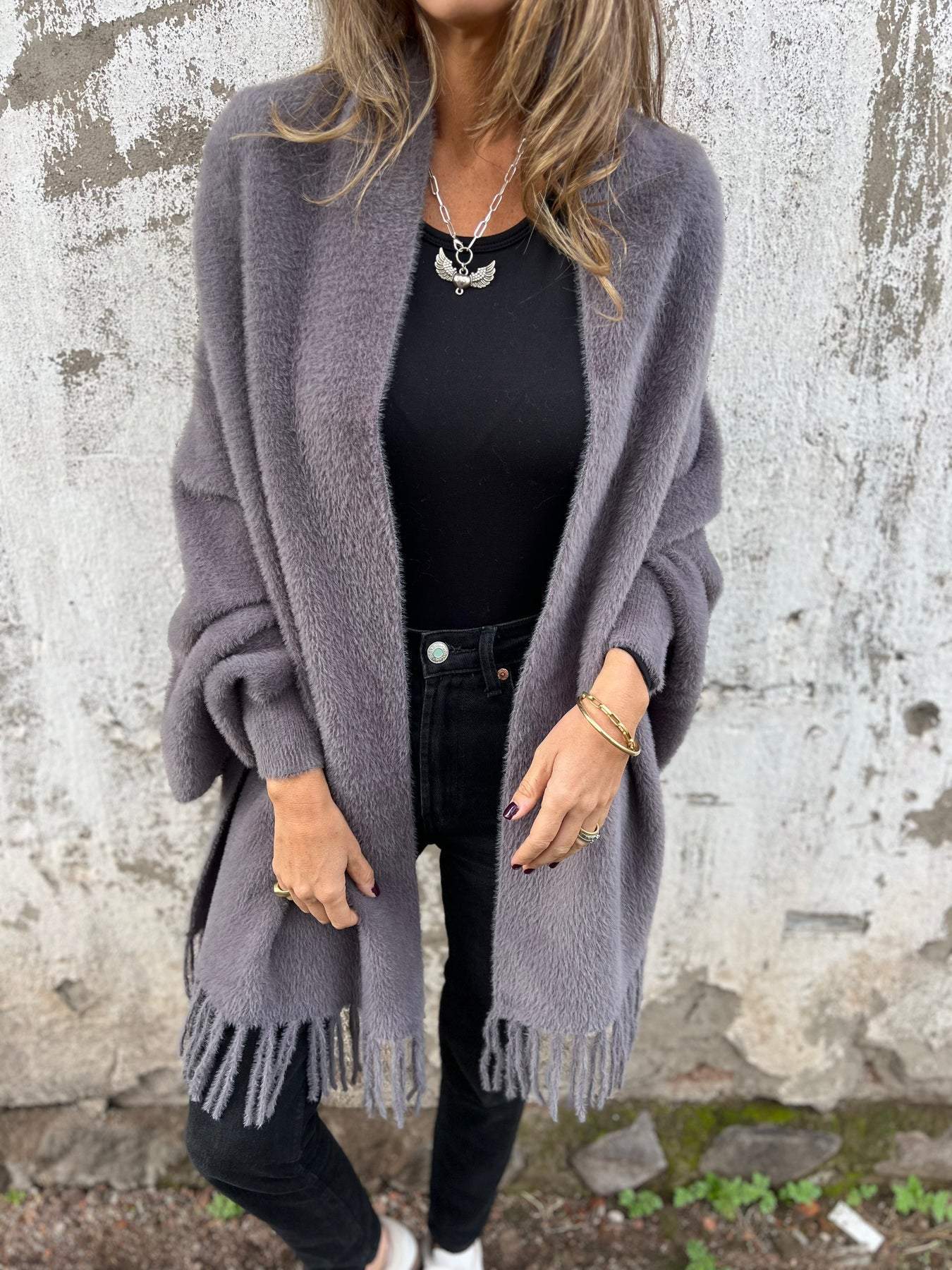 Fringe-Trim Open Cardigan | Cozy Knit | Soft Acrylic Blend | Casual Layer