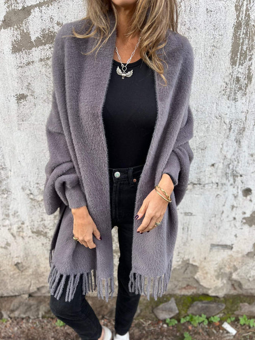 Fringe-Trim Open Cardigan | Cozy Knit | Soft Acrylic Blend | Casual Layer