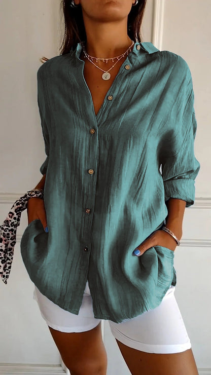 Button-Up Crinkle Shirt | Long Sleeve | Lightweight Relaxed Fit
