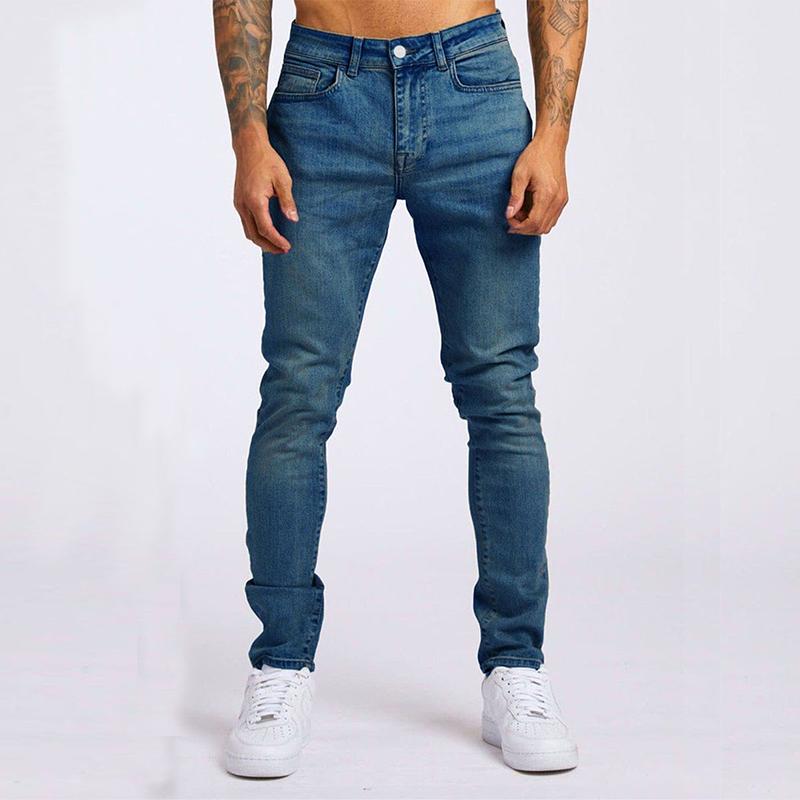Men’s Distressed Slim Fit Jeans | Classic 5-Pocket Denim | Mid-Wash Blue