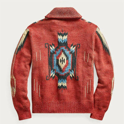 Men’s Vintage Knit Cardigan | Southwestern Button-Up Sweater | Warm Shawl Collar Layer