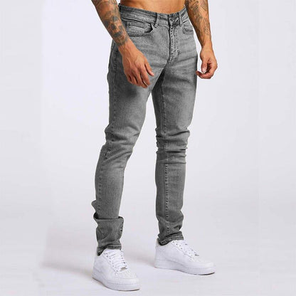 Men’s Distressed Slim Fit Jeans | Classic 5-Pocket Denim | Mid-Wash Blue