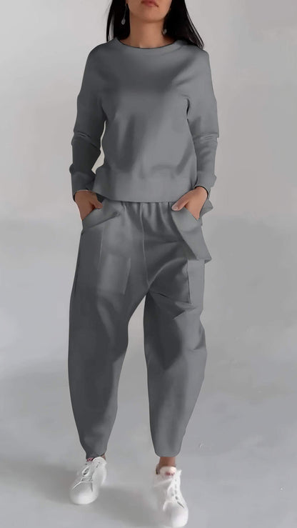 Relaxed Fit Utility Lounge Set | Crewneck Top & Tapered Cargo Pants