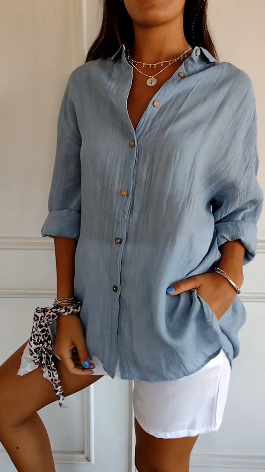 Button-Up Crinkle Shirt | Long Sleeve | Lightweight Relaxed Fit