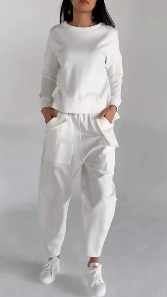 Relaxed Fit Utility Lounge Set | Crewneck Top & Tapered Cargo Pants