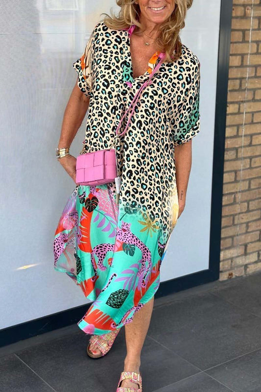 Mixed Print Midi Dress | Bold Colourblock | Relaxed Statement Fit