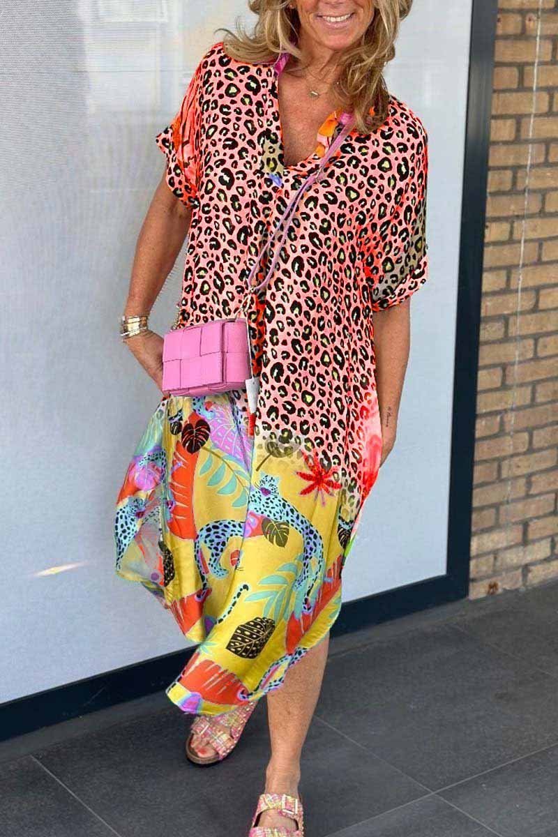 Mixed Print Midi Dress | Bold Colourblock | Relaxed Statement Fit