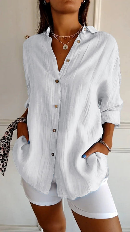 Button-Up Crinkle Shirt | Long Sleeve | Lightweight Relaxed Fit